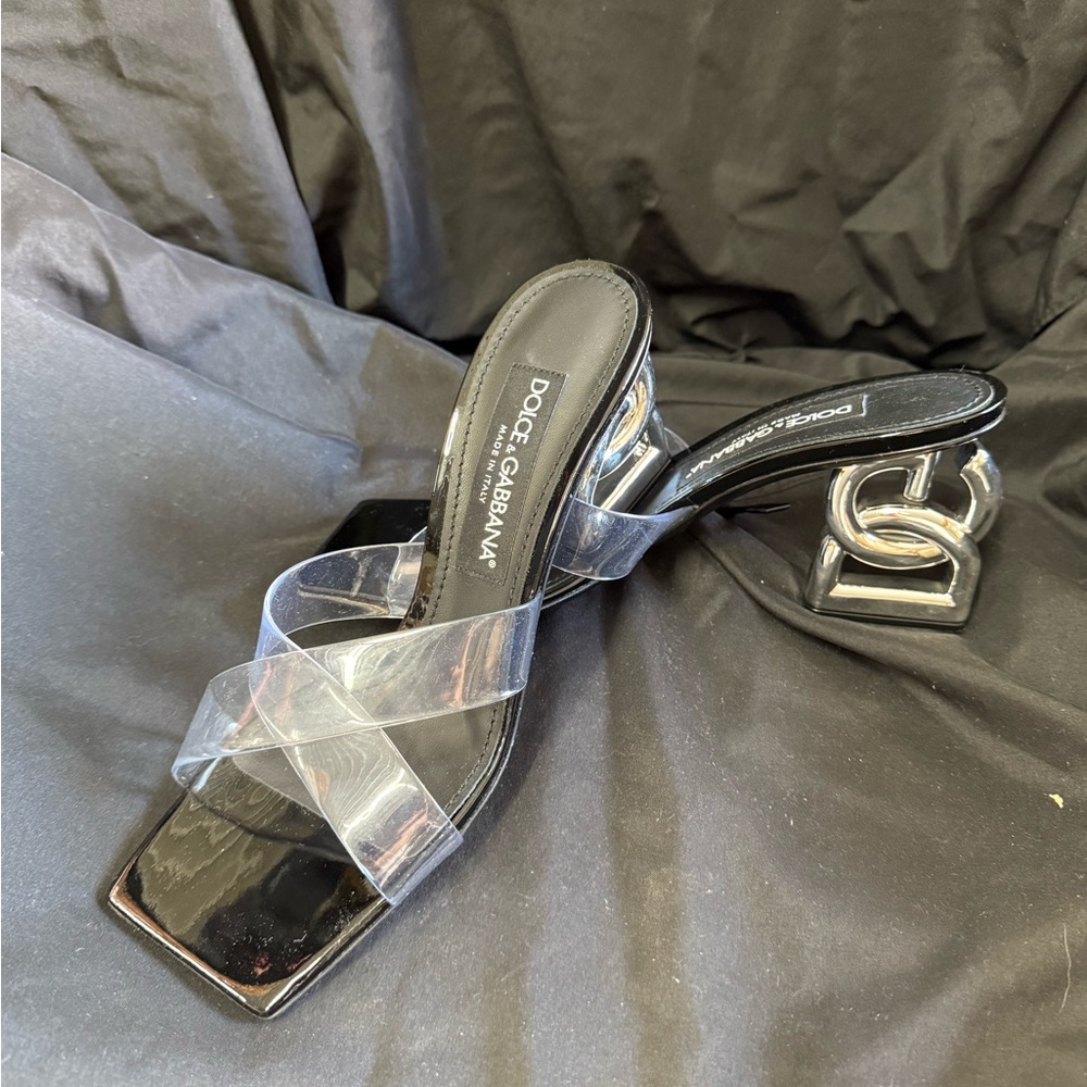 Dolce & Gabbana Black and Silver Heels with Chunky Heel